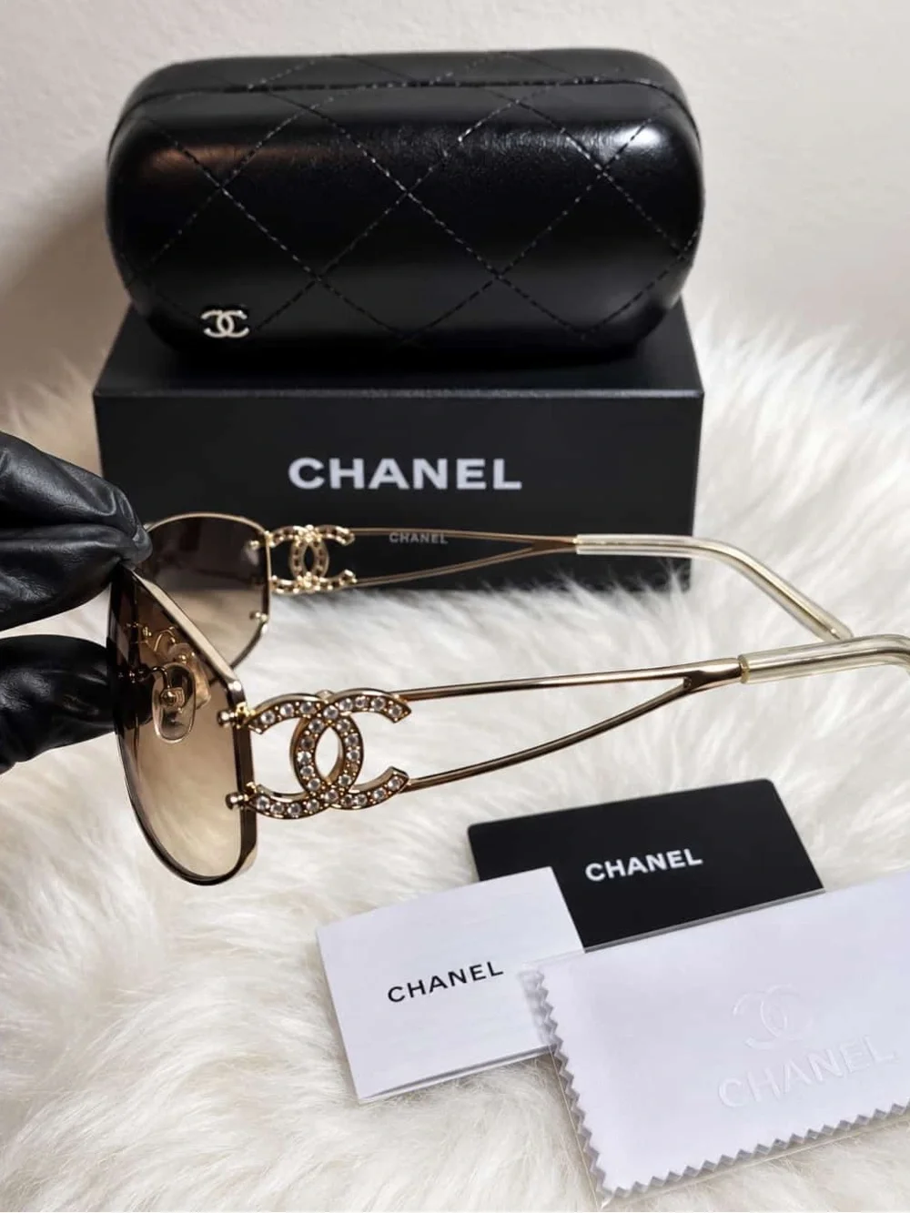 CHANEL Brown Gradient Rimless Women's Sunglasses with Gold Accents